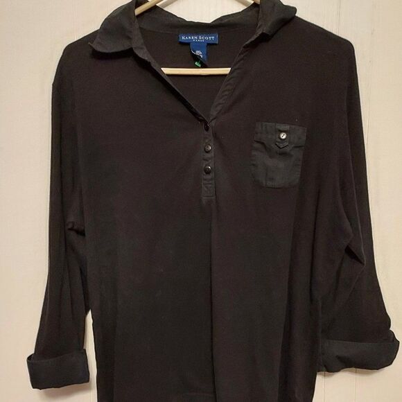 Karen Scott Black 1X VGC 100 % cotton pit to pit 24 inch length 24 3/4 - Picture 1 of 3